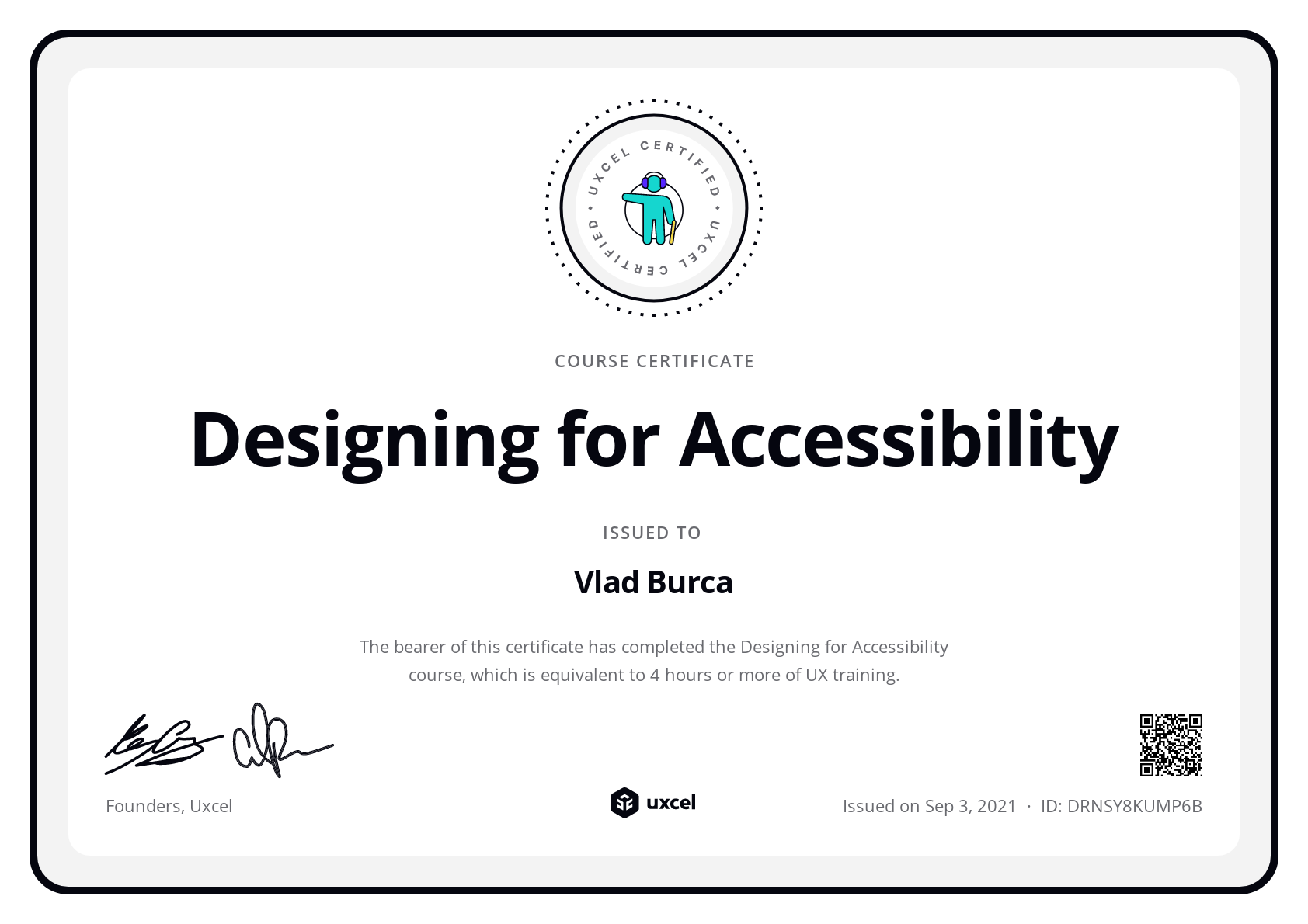Vlad Burca's certificate